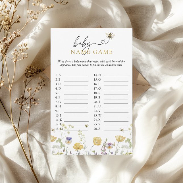 Spelet Bee Wildblomme Baby Shower baby Namn Flygblad (baby name game mama to bee wildflowers baby shower fun funny meadow garden outdoor)