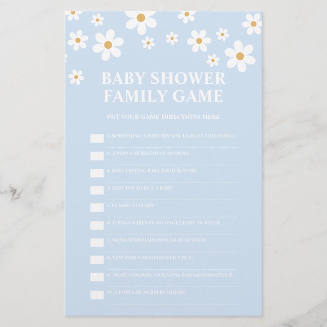 Spelet daisy Baby Shower Flygblad (Framsidan)