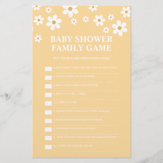 Spelet daisy Baby Shower Flygblad (Framsidan)