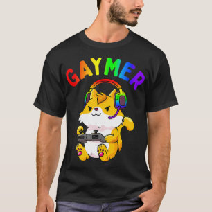 Spelet Gaymer Flagga Gamer LGBTQ Video Game Cat L T Shirt