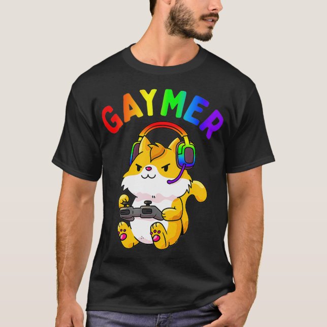Spelet Gaymer Flagga Gamer LGBTQ Video Game Cat L T Shirt (Framsida)