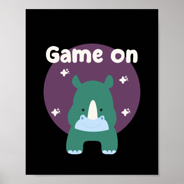 Spelet i Kawaii lustig baby rhino i blå färg Poster (Framsidan)