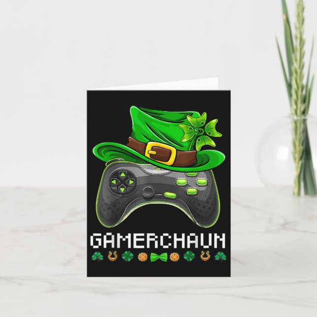 Spelet Leprechaun St patricks day Gamer Kids B Kort (Framsida)