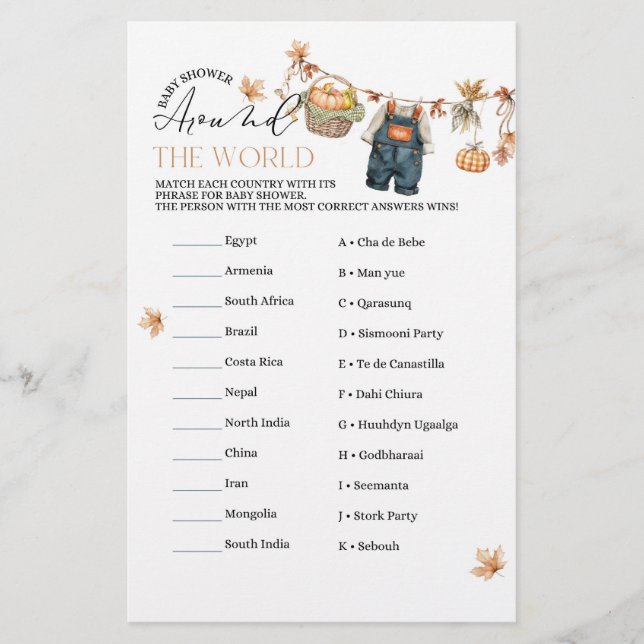 Spelet Modern Pumpkin Fall Baby Shower (Framsida)
