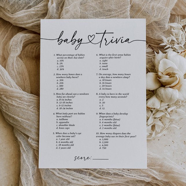 Spelet Modern Script Baby Trivia Baby Shower Game Inbjudningar (Skapare uppladdad)