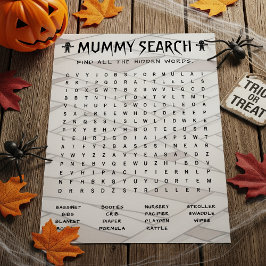 Spelet Mummy Ord Search Halloween Baby Shower Game