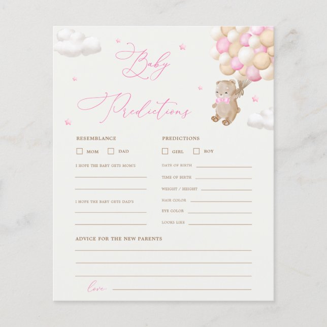 Spelet nalle Predictions & Advice Baby Shower (Framsida)