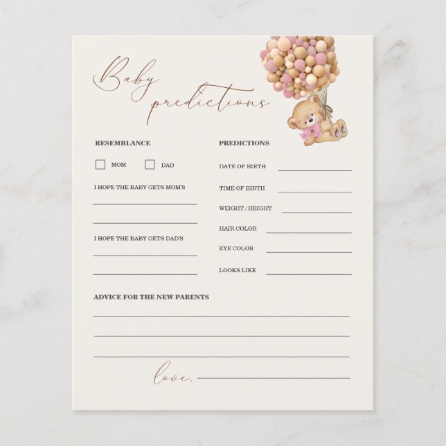Spelet nalle Predictions and Advice Baby Shower (Framsida)