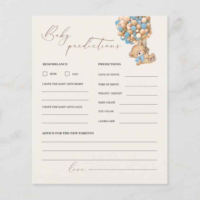 Spelet nalle Predictions and Advice Baby Shower (Framsida)