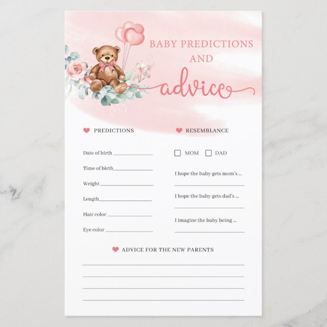 Spelet nalle Predictions and Advice Card (Framsida)