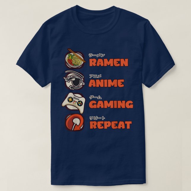 Spelet Otaku Ramen Anime Upprepa videospelen T Shirt (Design framsida)