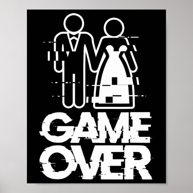 Spelet över Glitch Bride Groom Funny Bröllop Poster (Framsidan)