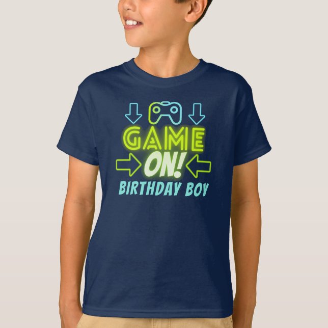 Spelet på Neon Glow Video Gaming Birthday Boy Part T Shirt (Framsida)