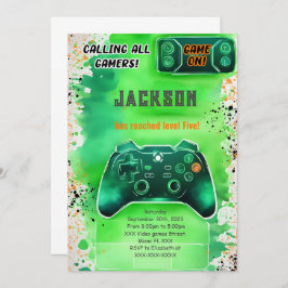 Spelet på, pojkens videospel på födelsedagen inbjudningar