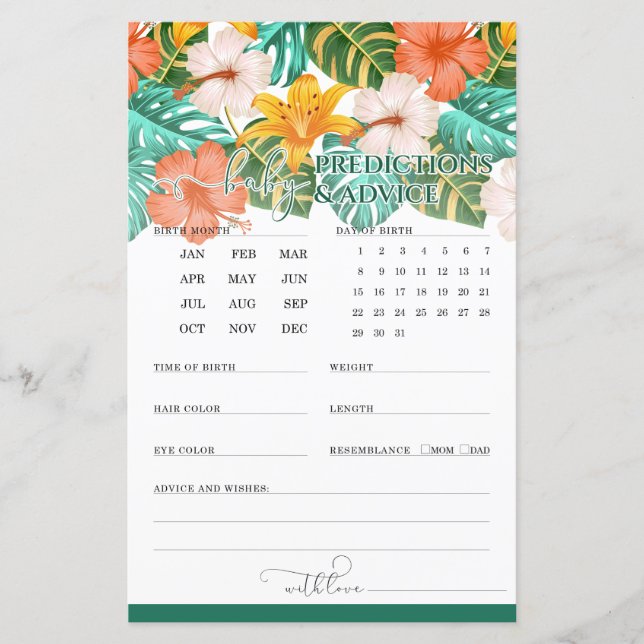 Spelet Prediktions and Advice Tropical Baby Shower (Framsida)