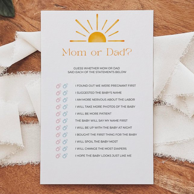 Spelet Retro Sol Mamma eller Pappa Baby Shower Gam (Skapare uppladdad)