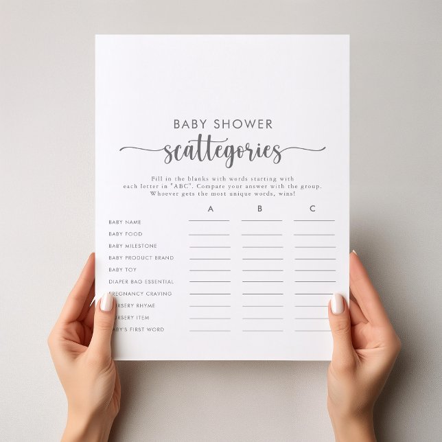 Spelet silver Simple Baby Shower Scattegories (Skapare uppladdad)