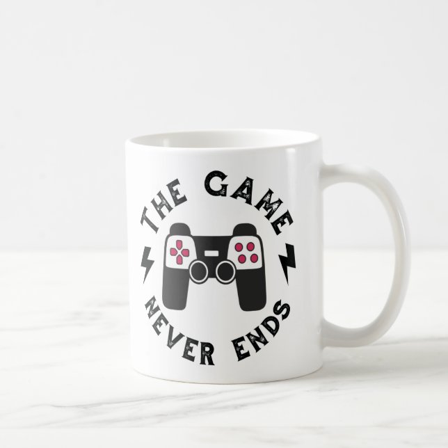 Spelet slutar aldrig kaffemugg (Höger)