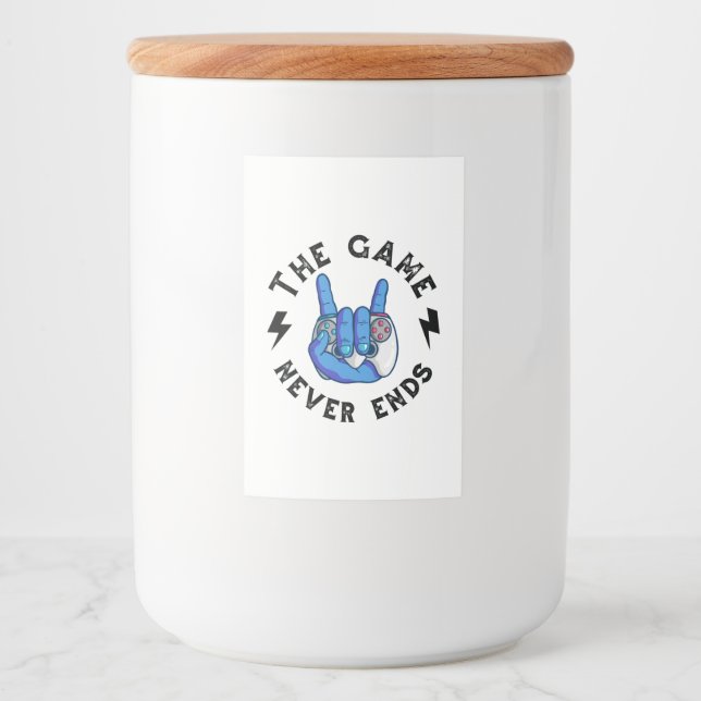 Spelet slutar aldrig mat etikett (Framsida)