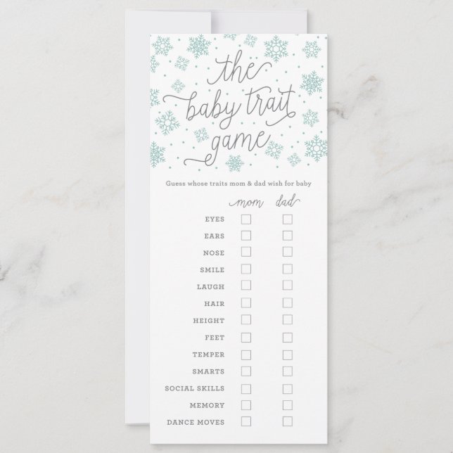 Spelet "Snowflake Baby Shower Game Card" i baby (Framsida)