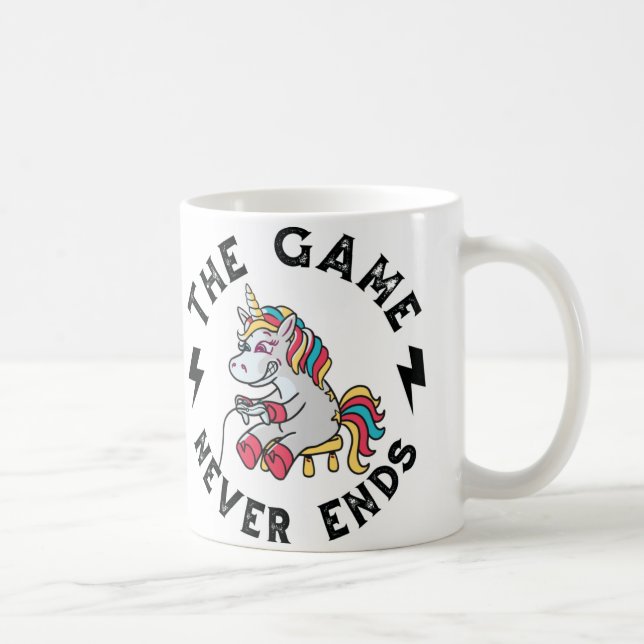 Spelet tar aldrig slut för enhörningar kaffemugg (Höger)
