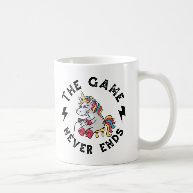 Spelet tar aldrig slut för enhörningar kaffemugg (Höger)