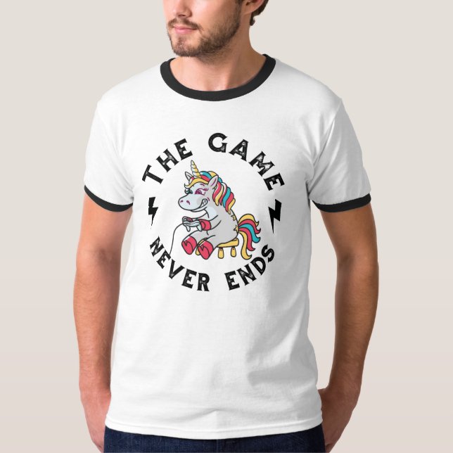 Spelet tar aldrig slut för Enhörningar T Shirt (Framsida)