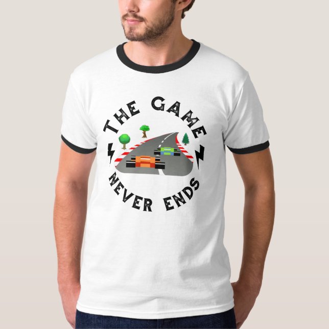 Spelet tar aldrig slut t shirt (Framsida)