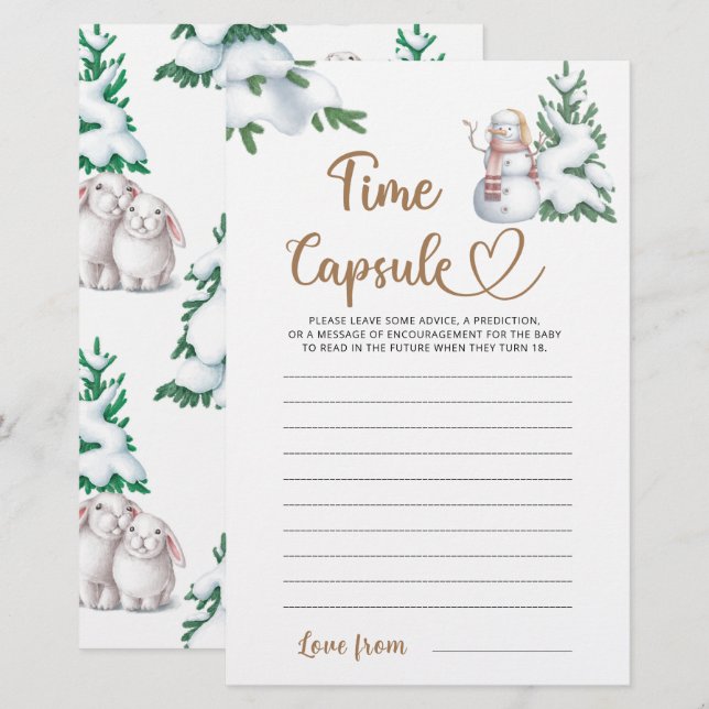 Spelet Time Capsule Winter Baby Shower (Fram/baksida)
