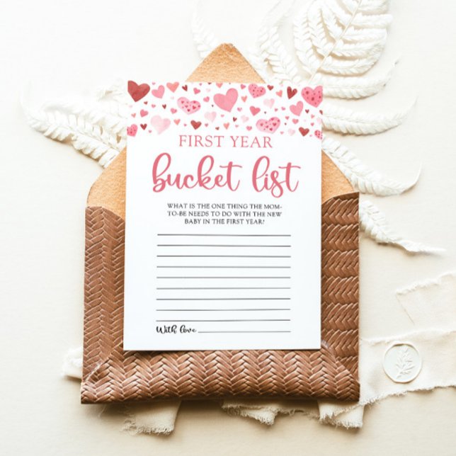 Spelet Valentine Baby Shower First Year Bucket Lis Inbjudningar (Watercolor Pink Red Hearts Valentine Little Sweetheart Girl First Year Bucket List Baby Shower Game)