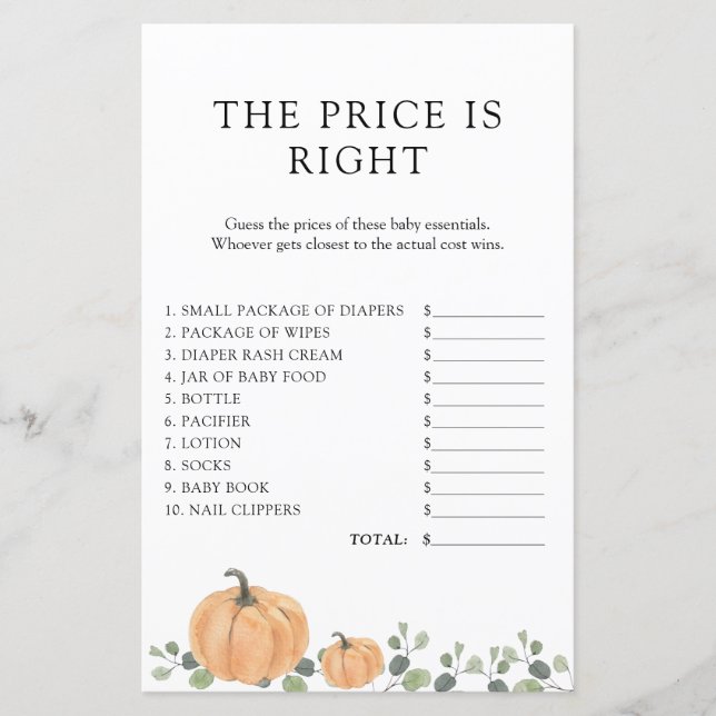 Spelet Vatercolor Pumpkin Baby Shower (Framsida)