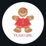 Speletikett för Gingerbröd TEAM GIRL-Gender Runt Klistermärke<br><div class="desc">Gingerbröd TEAM GIRL Gender Reveal Game Labels</div>