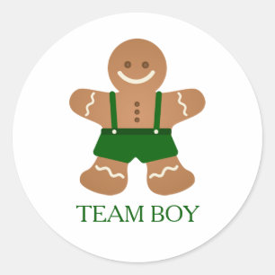 Speletiketter för Gingerbröd TEAM BOY Gender Revea Runt Klistermärke