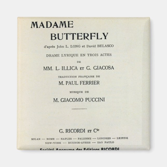 Spelfaktura för Madame Butterfly av Giacomo Magnet (Framsidan)