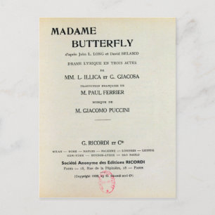 Spelfaktura för Madame Butterfly av Giacomo Vykort