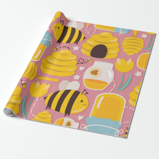 Spelfull Honeybee och Hive Mönster Presentpapper