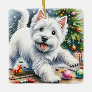 Spelfull Westie-jul Julgransprydnad Keramik