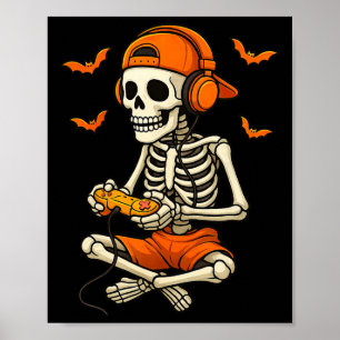 Spelfunktionen Halloween Skeleton Gamer Video Gami Poster