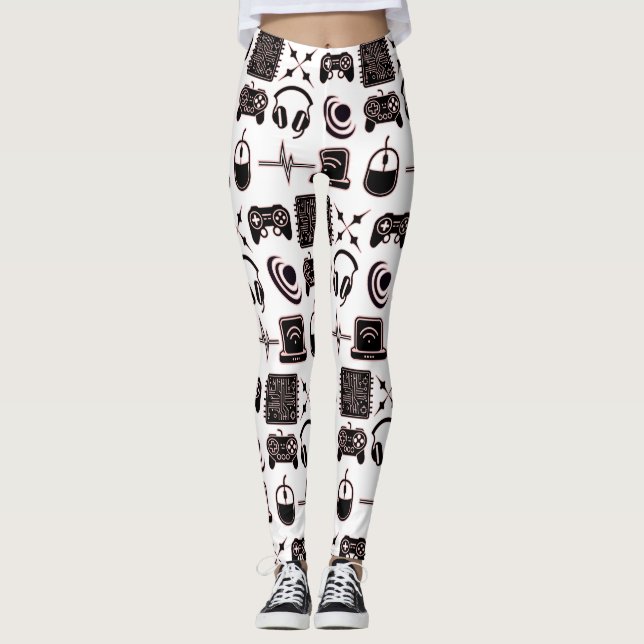 Spelgrafik | Spelare Svart, Vit och Rosa Leggings (Framsida)