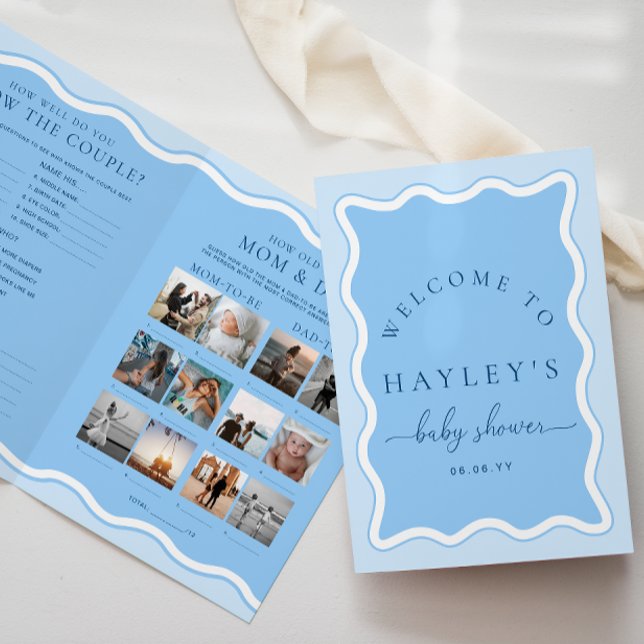 Spelhäfte för Wave Blue Baby Shower (Baby Shower Game Booklet Wave Blue )