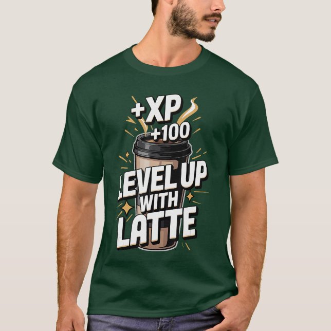 Spelkaffe Level Up Med Latte vänner T Shirt (Framsida)