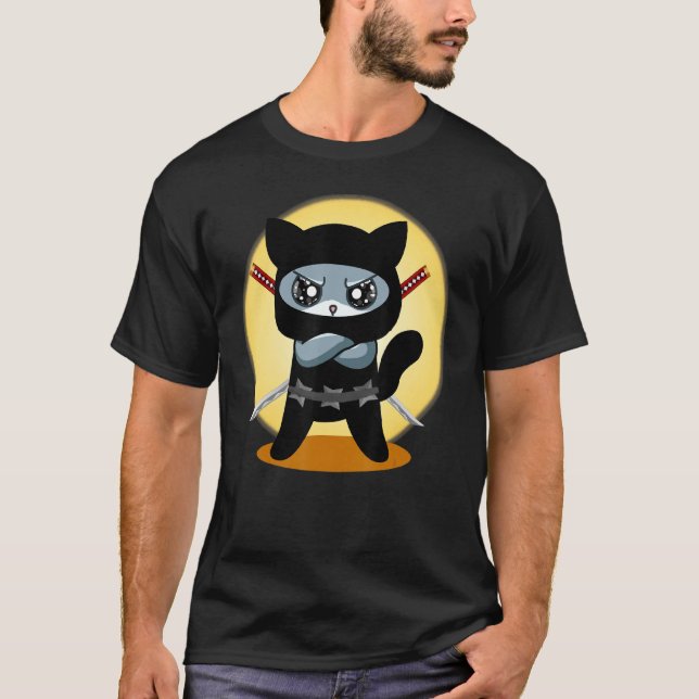Spelkatt ninja med Ninjato Katana Evil Gaming C T Shirt (Framsida)