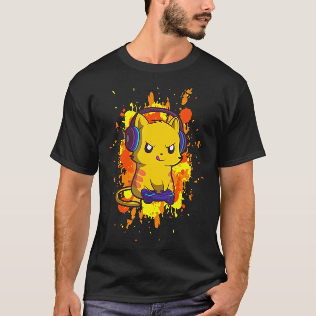 Spelkattspel - spelaren - kattens huvudnummer t shirt (Framsida)