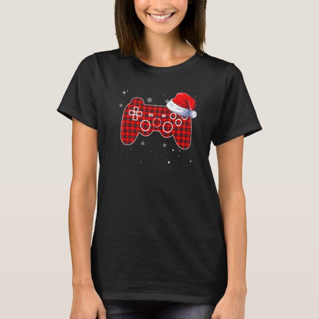 Spelkontroll Jul Pyjamas Santa Hatt Spelare Röd  T Shirt (Framsida)