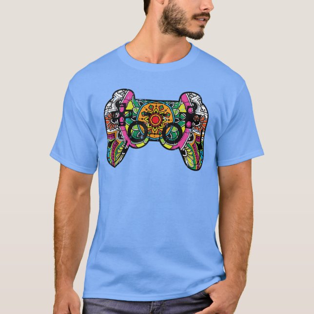 Spelkontroll Mandala Blommigt Mönster Cool Spel T Shirt (Framsida)