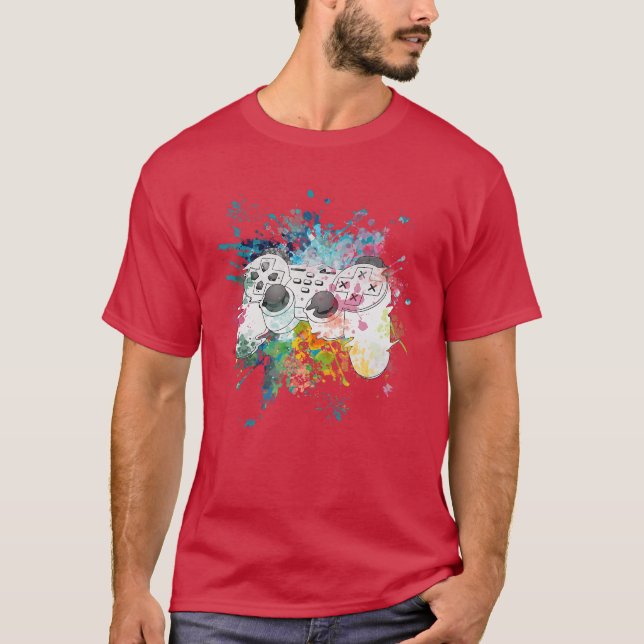 Spelkontroll med färgglada färger presentspel t shirt (Framsida)
