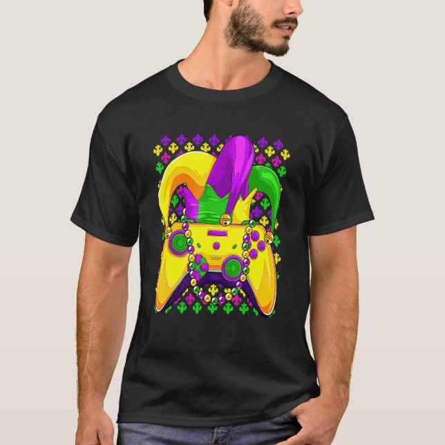 Spelkontroll och Mardi Gras Video Game Gamer A T Shirt (Framsida)