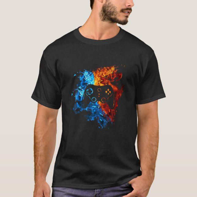Spelkontroll Red Blue Fire Video-spel - Rött blått T Shirt (Framsida)