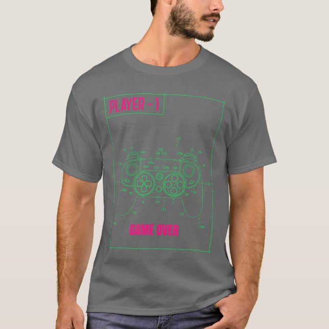 Spelkontroll Retro stil Spelare 1 Säger Spel T Shirt (Framsida)