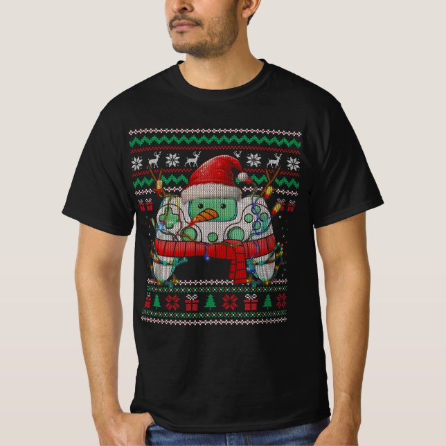 Spelkontrollant Gamepad Snögubbe Santa Hat Ugly Ch T Shirt (Framsida)
